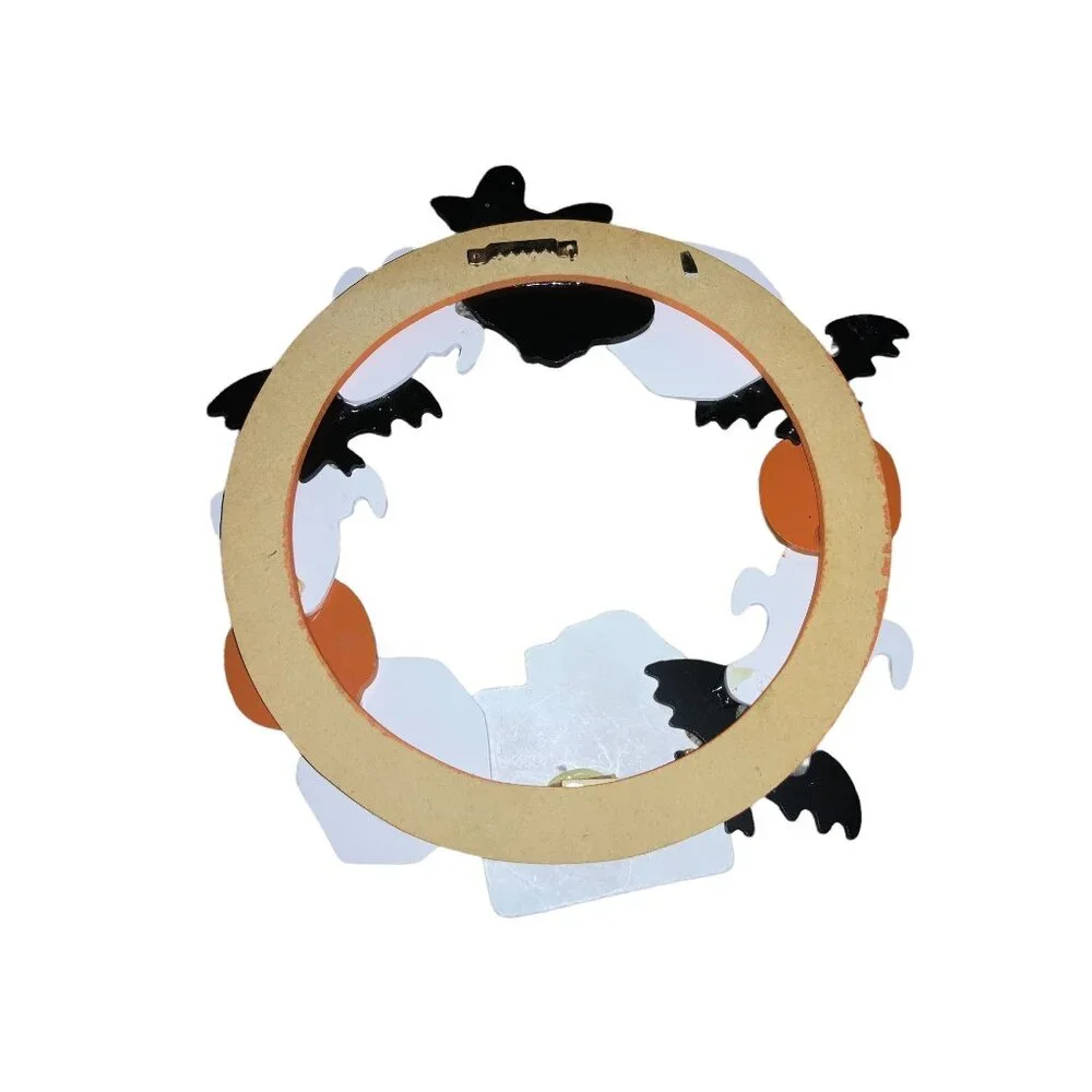 Halloween Wooden Door Wreath With Witch Ghosts & Spider Webs